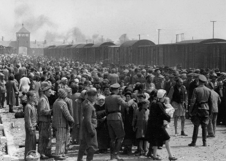 People gathering for a train to Nazi concentration camp.
